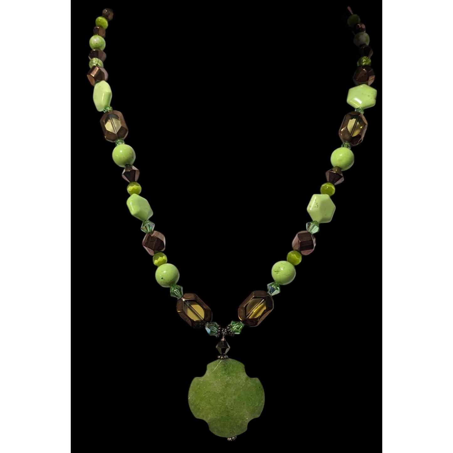 Handmade Green And Copper Glass And Stone Pendant Necklace