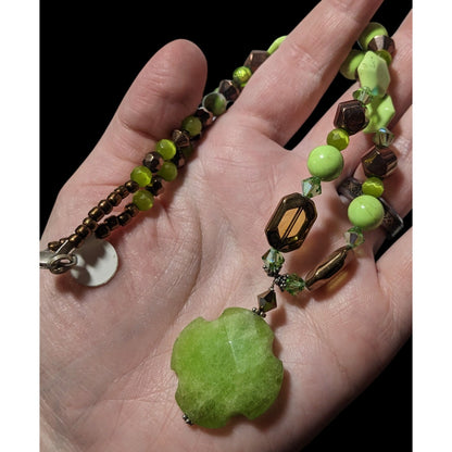 Handmade Green And Copper Glass And Stone Pendant Necklace