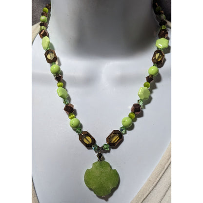 Handmade Green And Copper Glass And Stone Pendant Necklace