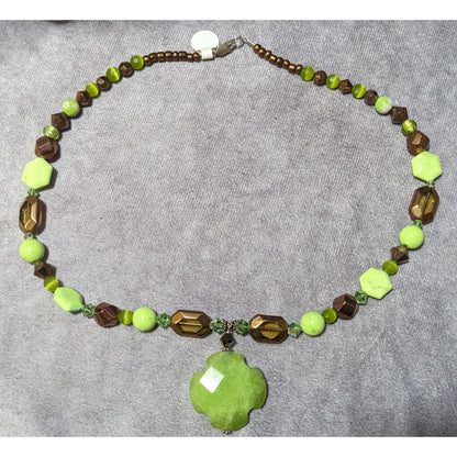 Handmade Green And Copper Glass And Stone Pendant Necklace