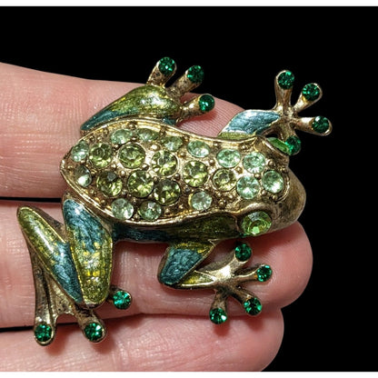 Vintage Liz Claiborne Green And Gold Frog Brooch