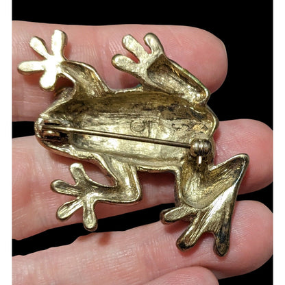 Vintage Liz Claiborne Green And Gold Frog Brooch