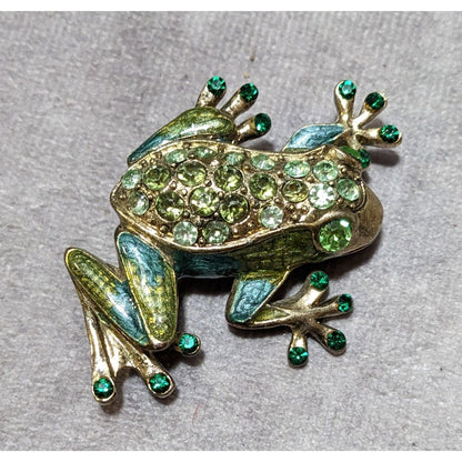 Vintage Liz Claiborne Green And Gold Frog Brooch