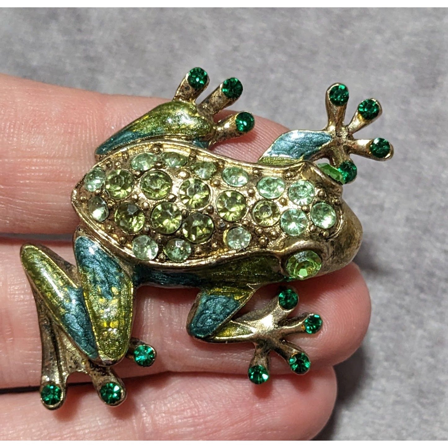 Vintage Liz Claiborne Green And Gold Frog Brooch