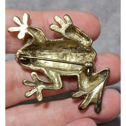 Vintage Liz Claiborne Green And Gold Frog Brooch