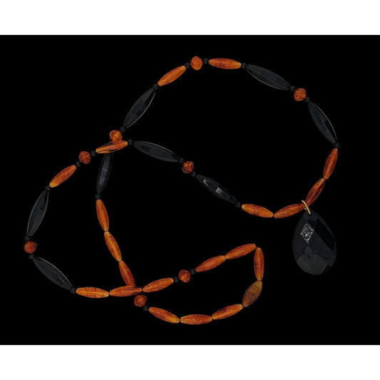 Vintage 90s Midnight Fire Avon Black And Amber Plastic Beaded Necklace