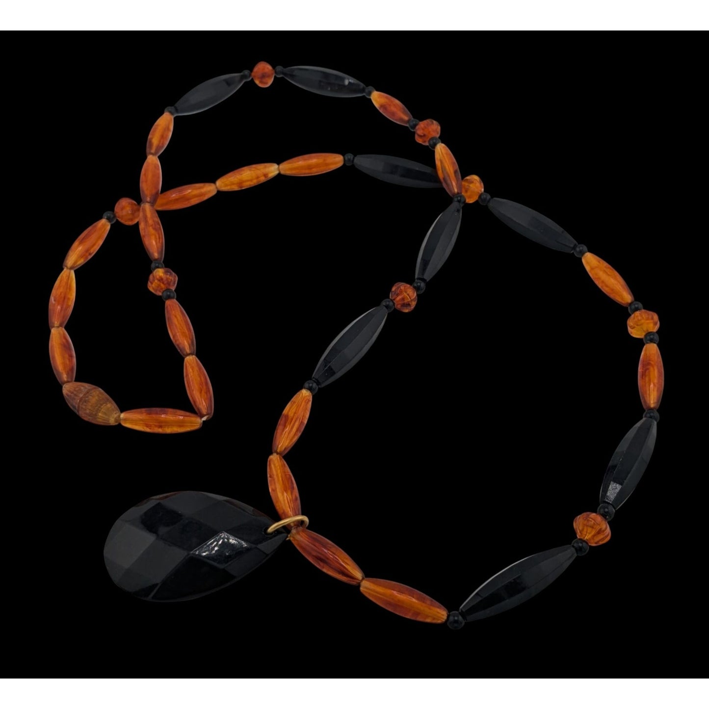Vintage 90s Midnight Fire Avon Black And Amber Plastic Beaded Necklace