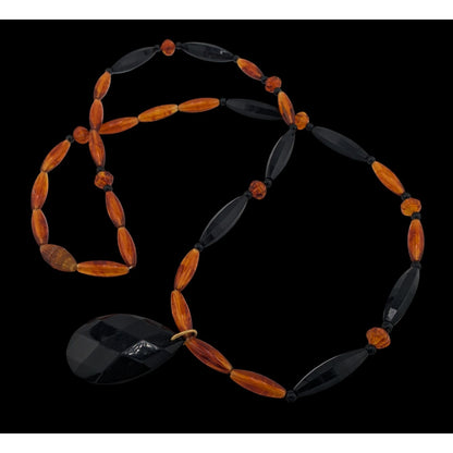 Vintage 90s Midnight Fire Avon Black And Amber Plastic Beaded Necklace