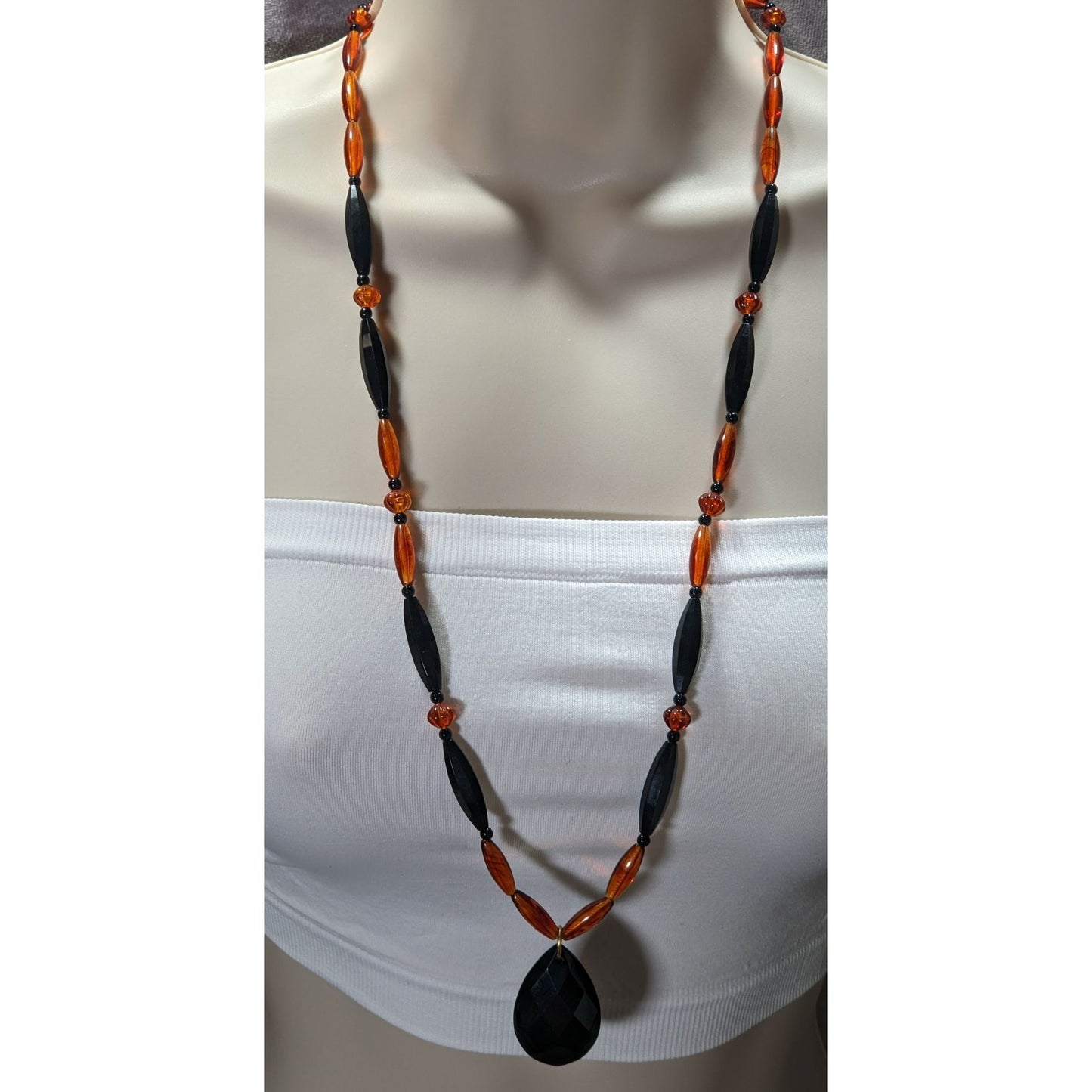 Vintage 90s Midnight Fire Avon Black And Amber Plastic Beaded Necklace