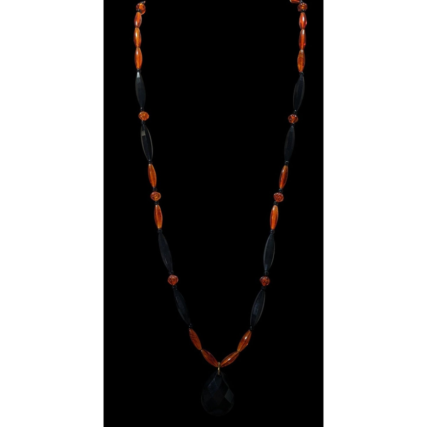 Vintage 90s Midnight Fire Avon Black And Amber Plastic Beaded Necklace