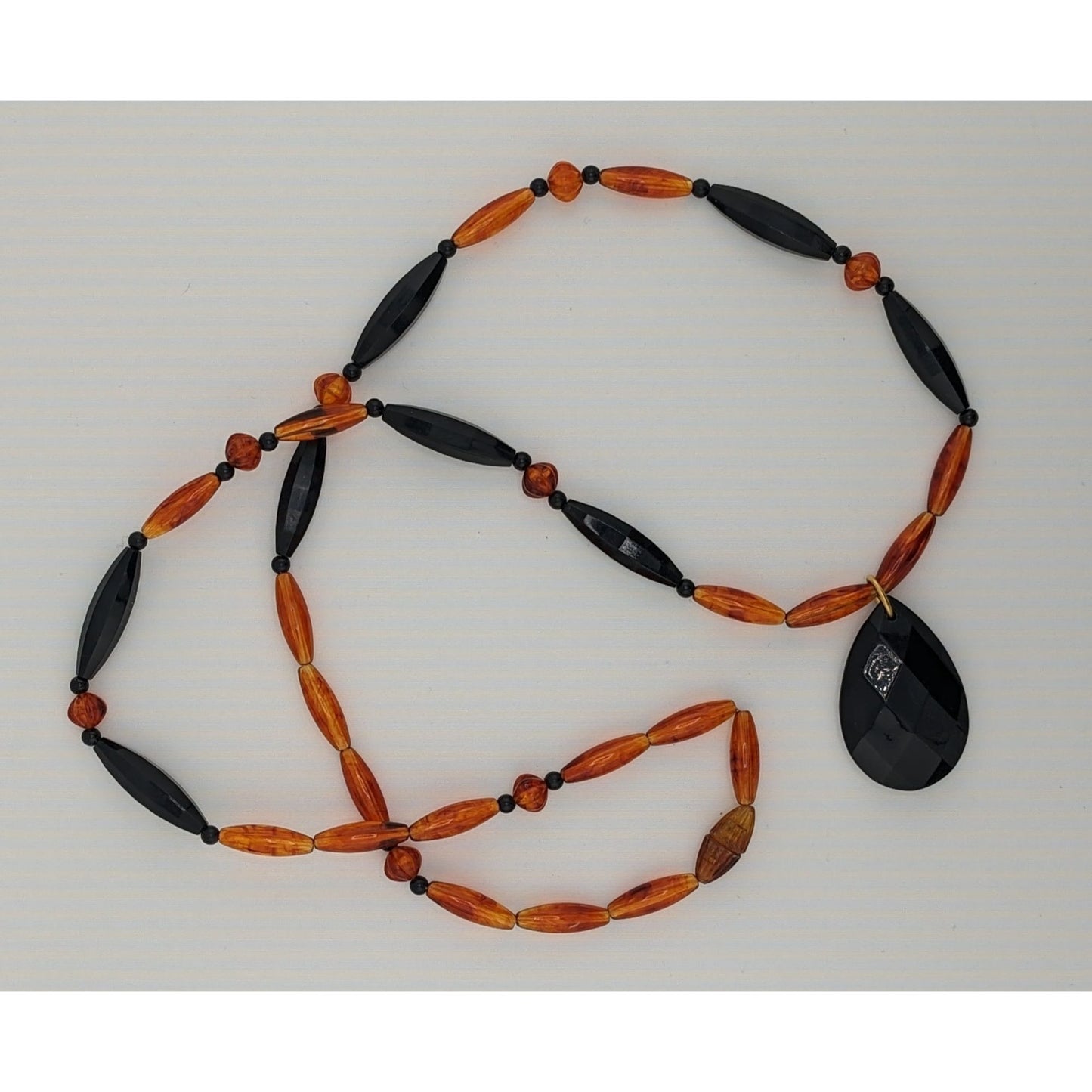 Vintage 90s Midnight Fire Avon Black And Amber Plastic Beaded Necklace