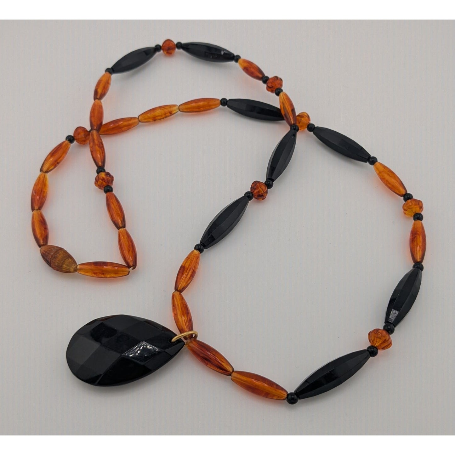 Vintage 90s Midnight Fire Avon Black And Amber Plastic Beaded Necklace