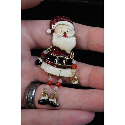 Vintage Dangling Beaded Limb Santa Brooch