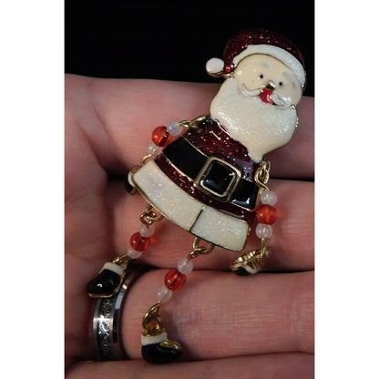 Vintage Dangling Beaded Limb Santa Brooch