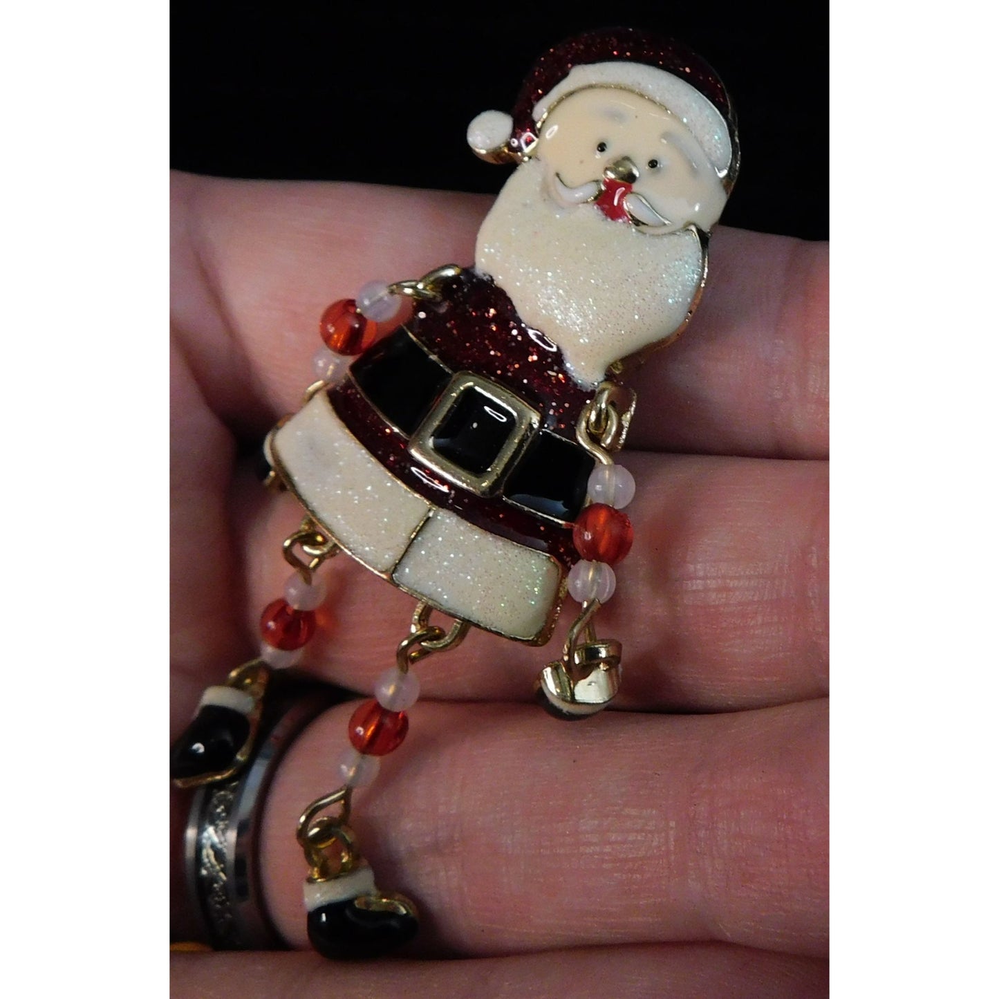 Vintage Dangling Beaded Limb Santa Brooch