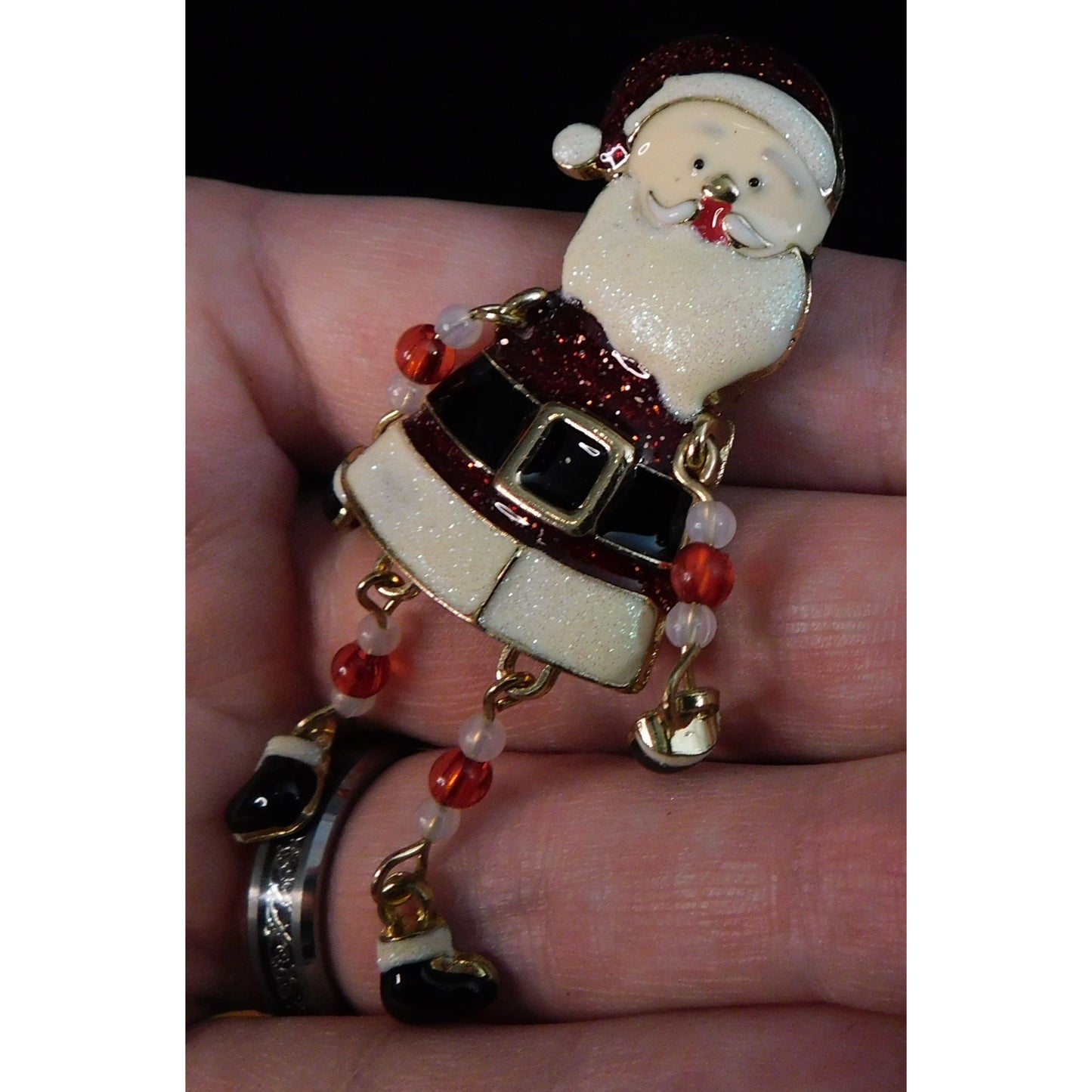 Vintage Dangling Beaded Limb Santa Brooch