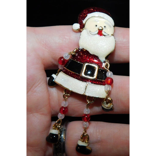 Vintage Dangling Beaded Limb Santa Brooch