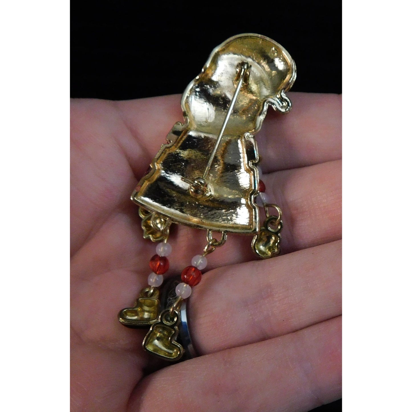 Vintage Dangling Beaded Limb Santa Brooch