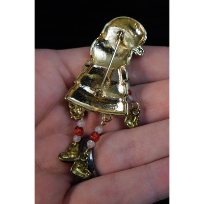 Vintage Dangling Beaded Limb Santa Brooch
