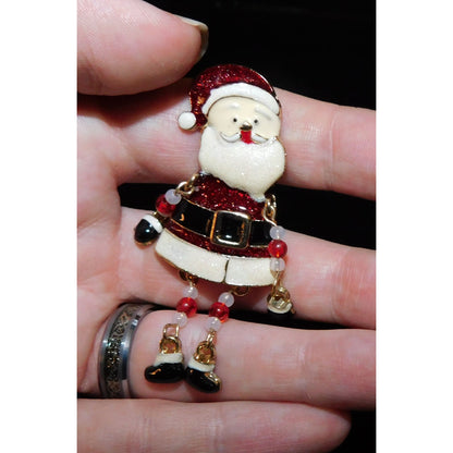 Vintage Dangling Beaded Limb Santa Brooch