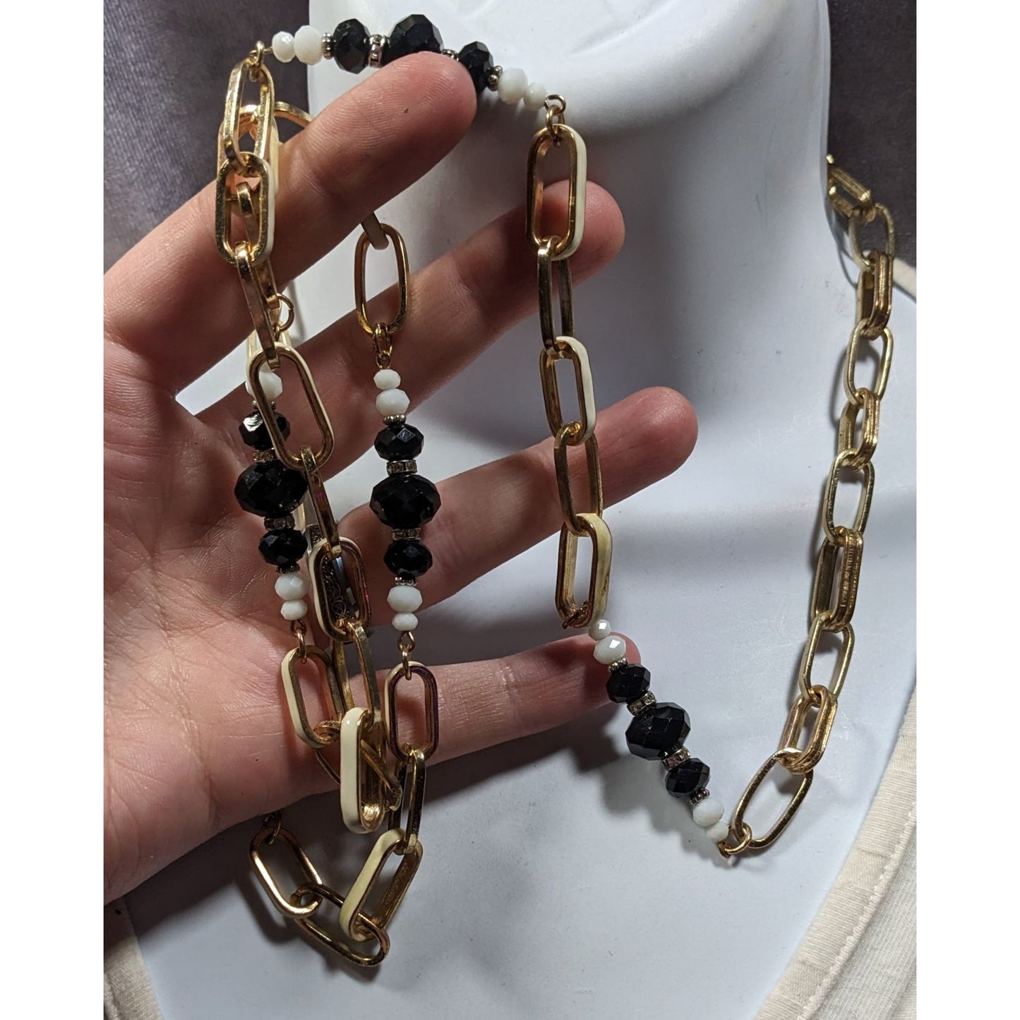 Vintage Ali-Khan New York Gold Tone Chain Necklace With Beaded Accents