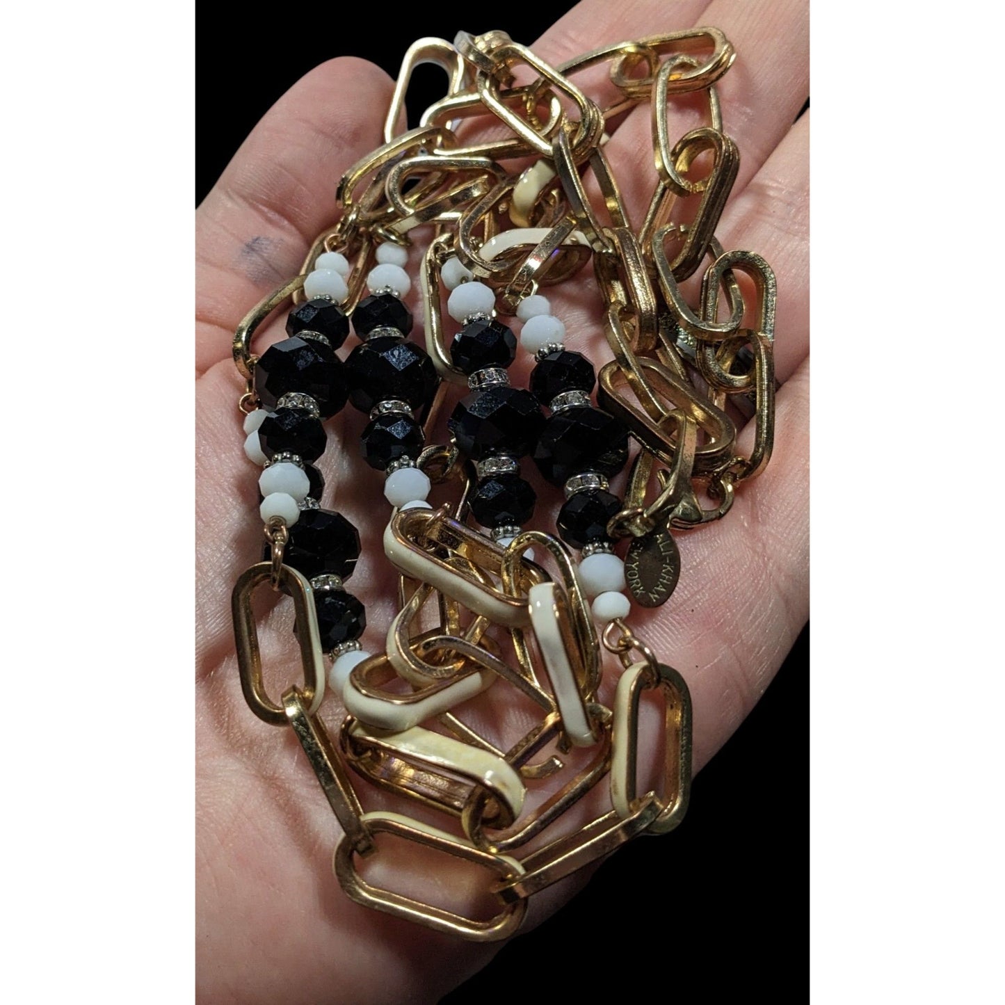 Vintage Ali-Khan New York Gold Tone Chain Necklace With Beaded Accents
