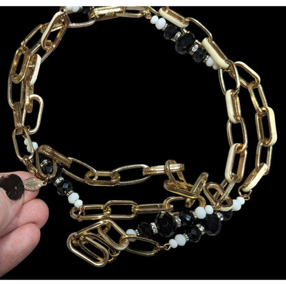 Vintage Ali-Khan New York Gold Tone Chain Necklace With Beaded Accents