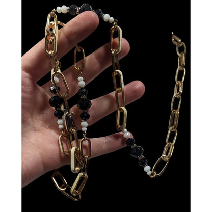 Vintage Ali-Khan New York Gold Tone Chain Necklace With Beaded Accents