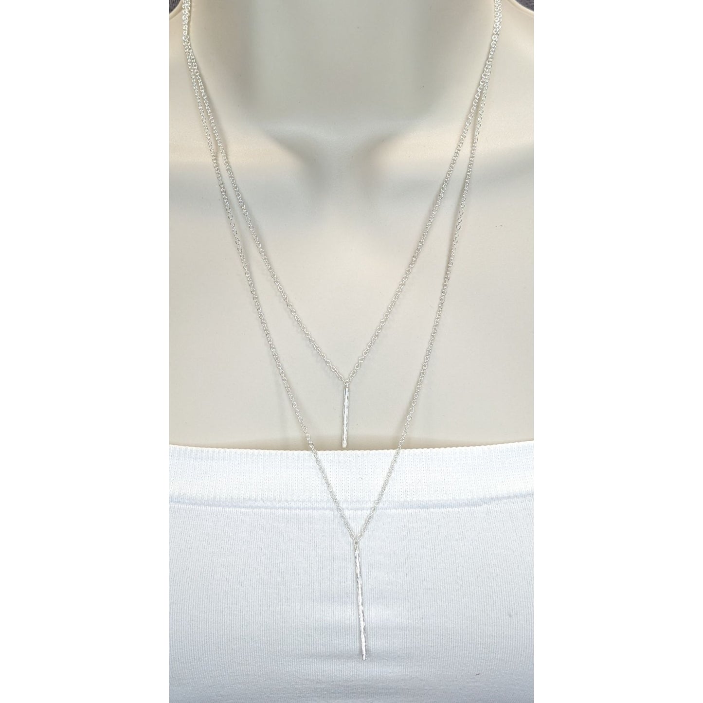 Gorgana Jewelry Pillar Pendant Necklace Double Layer Silver Minimalist
