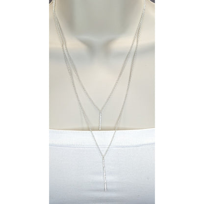 Gorgana Jewelry Pillar Pendant Necklace Double Layer Silver Minimalist