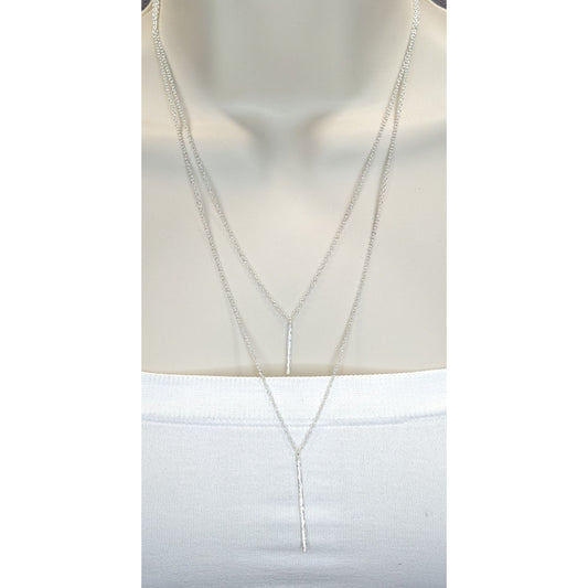 Gorgana Jewelry Pillar Pendant Necklace Double Layer Silver Minimalist