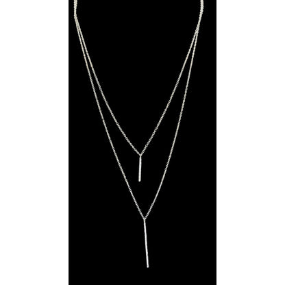 Gorgana Jewelry Pillar Pendant Necklace Double Layer Silver Minimalist