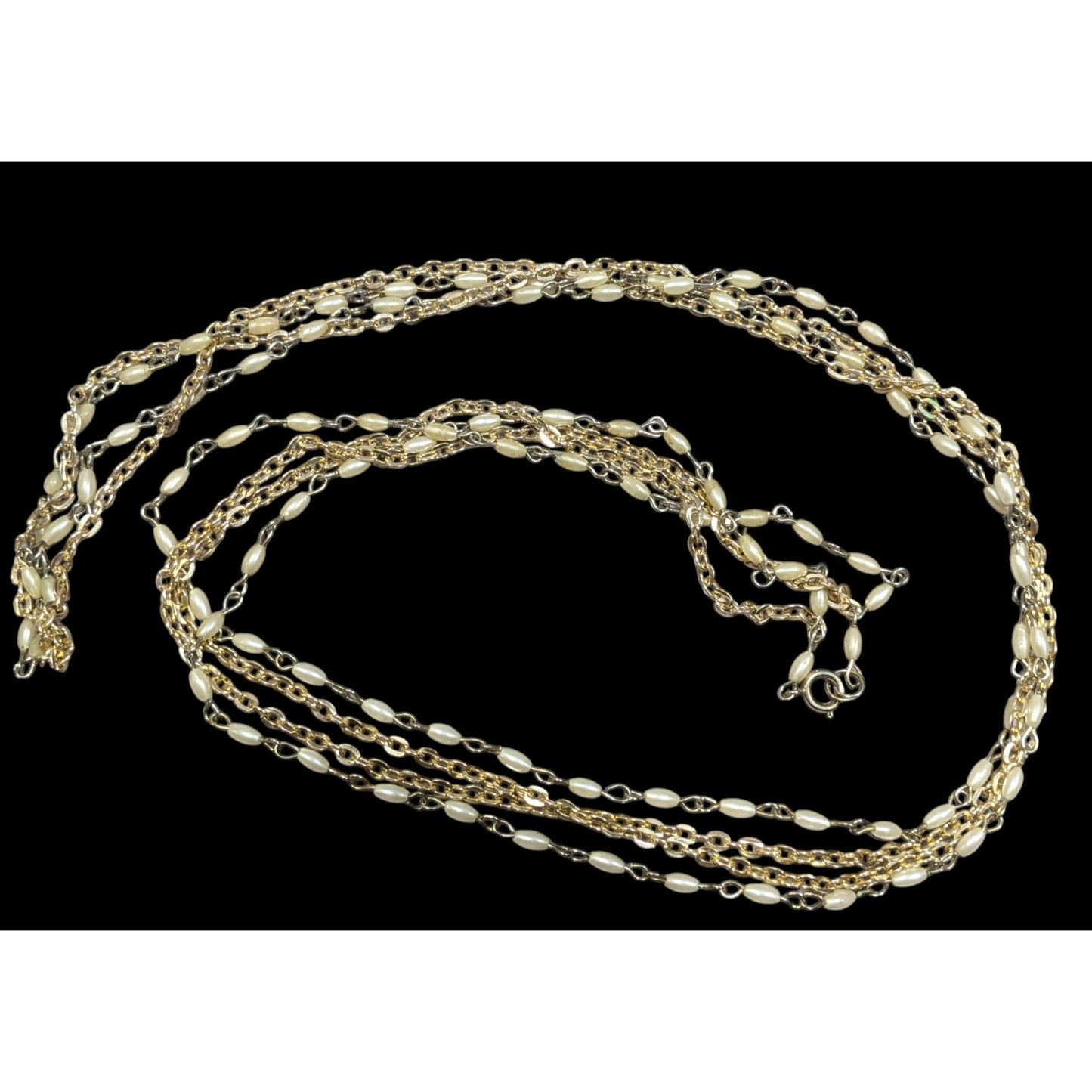 Elegant Hollywood Pearl Gold Tone Chain Double Layer Opera Necklace