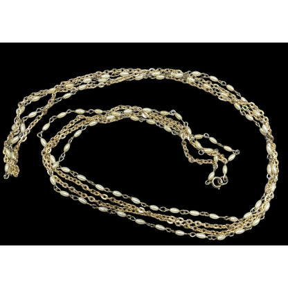 Elegant Hollywood Pearl Gold Tone Chain Double Layer Opera Necklace