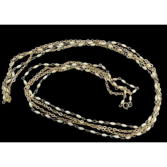 Elegant Hollywood Pearl Gold Tone Chain Double Layer Opera Necklace