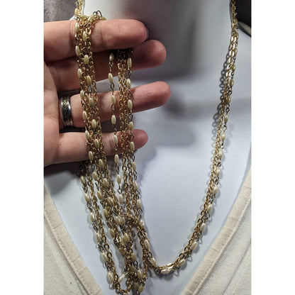 Elegant Hollywood Pearl Gold Tone Chain Double Layer Opera Necklace