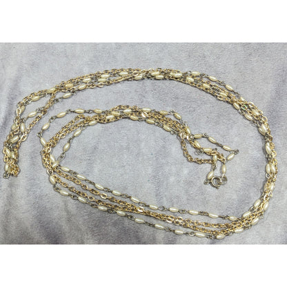 Elegant Hollywood Pearl Gold Tone Chain Double Layer Opera Necklace