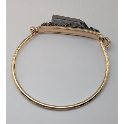 Boho Witchy Quartz Crystal Pyrite Gold Tone Bangle Bracelet 7 1/2 Inch