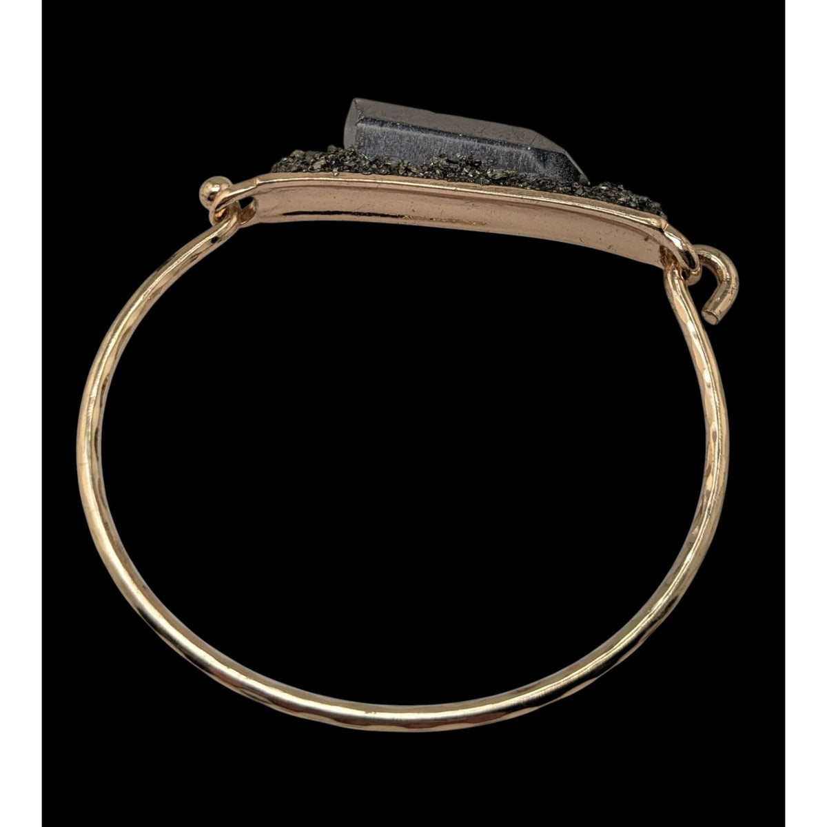 Boho Witchy Quartz Crystal Pyrite Gold Tone Bangle Bracelet 7 1/2 Inch