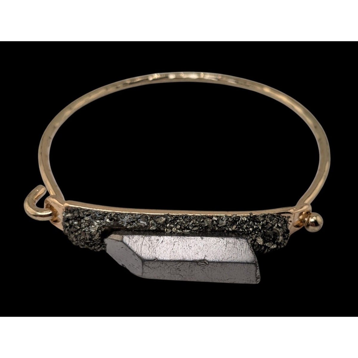 Boho Witchy Quartz Crystal Pyrite Gold Tone Bangle Bracelet 7 1/2 Inch