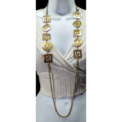 Vintage Chunky Geometric Link Chain Necklace Gold Tone With Cutouts