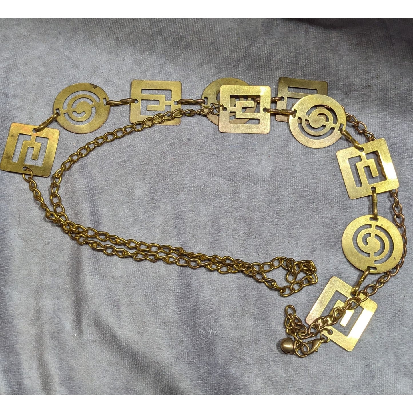 Vintage Chunky Geometric Link Chain Necklace Gold Tone With Cutouts