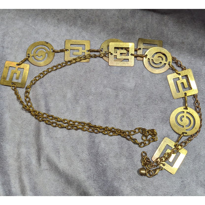 Vintage Chunky Geometric Link Chain Necklace Gold Tone With Cutouts
