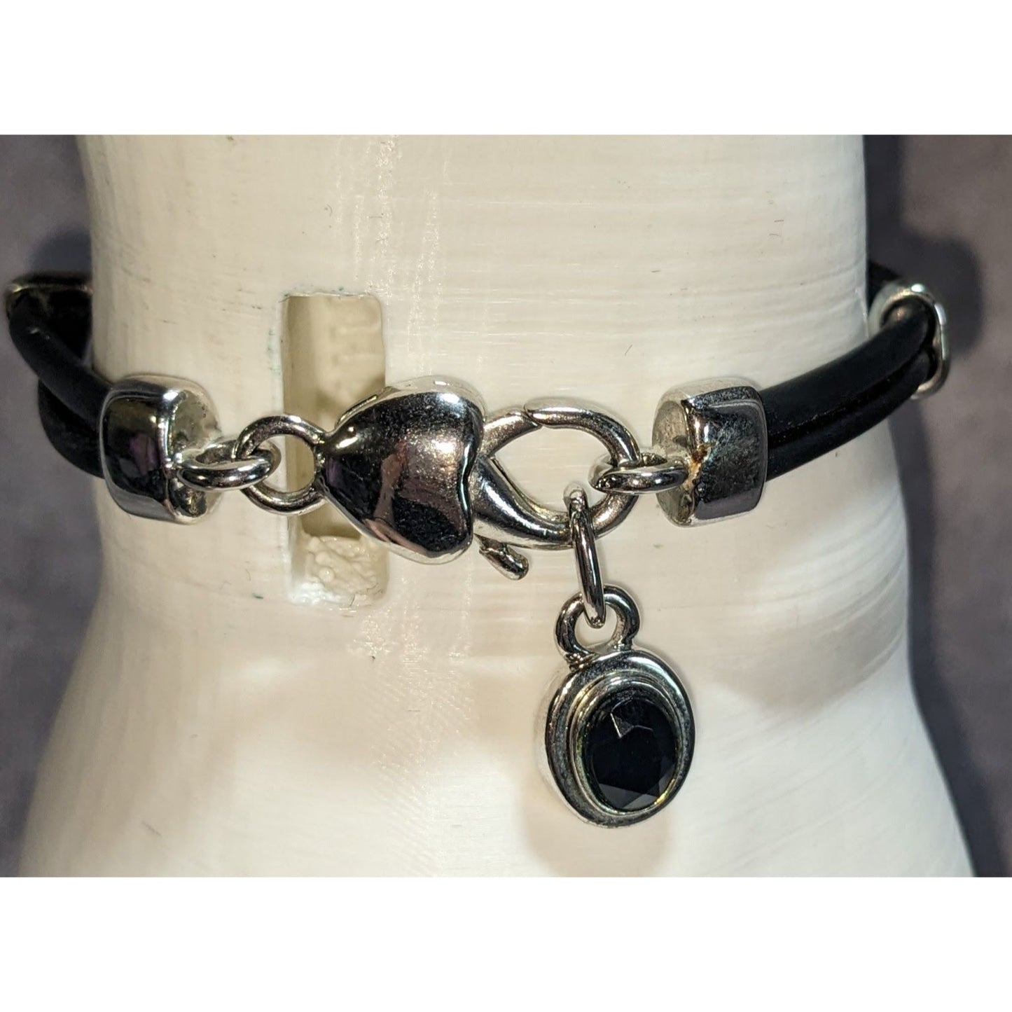 Y2K Goth Minimalist MX Signature Black Cord Bracelet with Faceted Black Crystal Charm