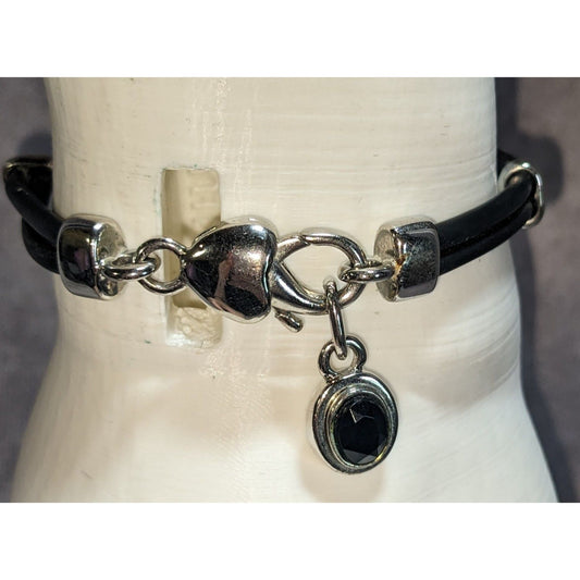Y2K Goth Minimalist MX Signature Black Cord Bracelet with Faceted Black Crystal Charm