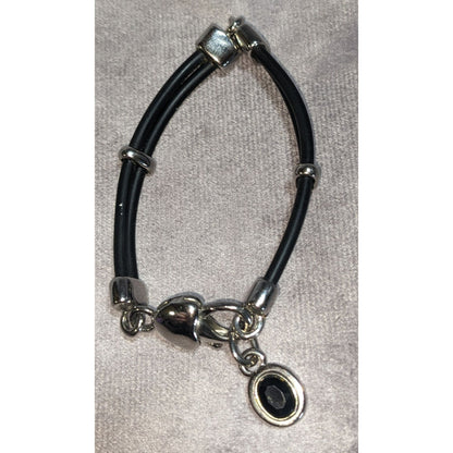 Y2K Goth Minimalist MX Signature Black Cord Bracelet with Faceted Black Crystal Charm