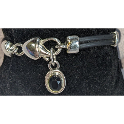 Y2K Goth Minimalist MX Signature Black Cord Bracelet with Faceted Black Crystal Charm