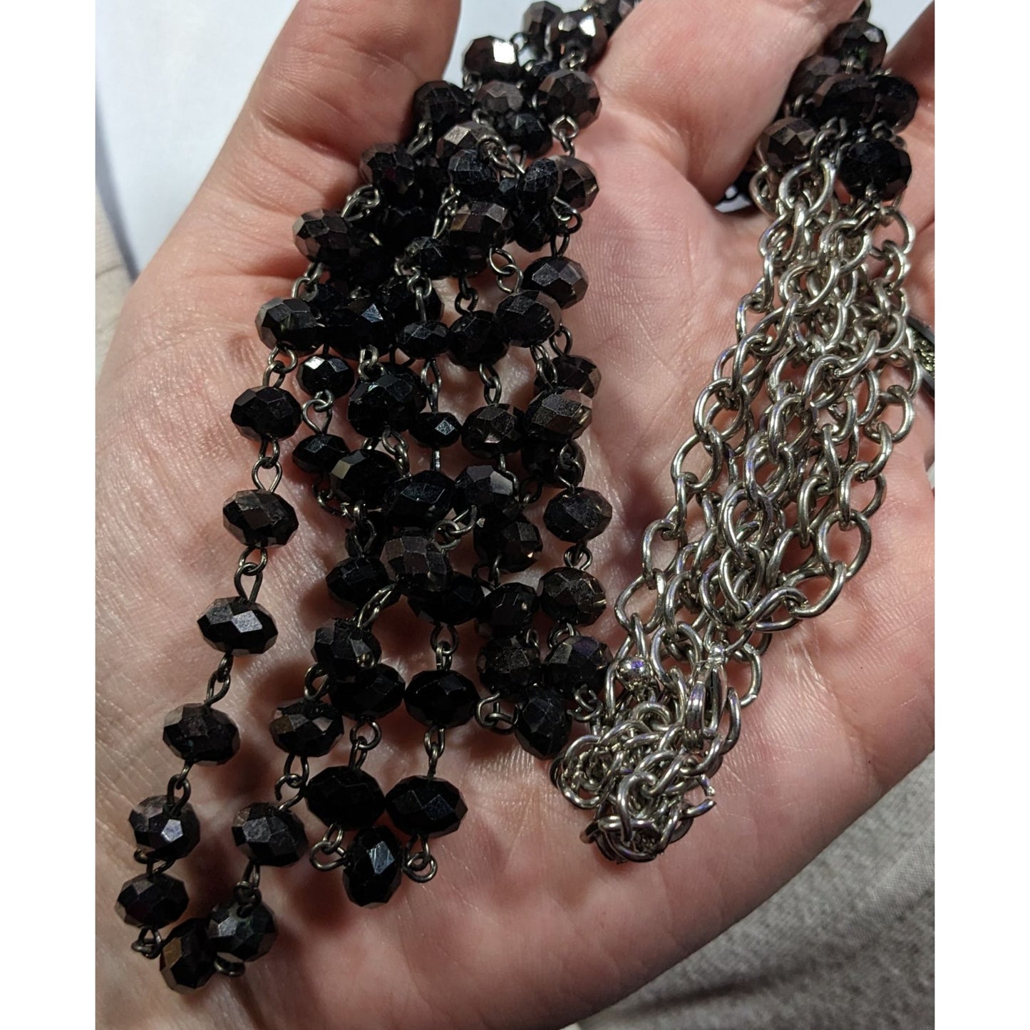 Glam Goth Multilayer Faceted Glass Beaded Necklace