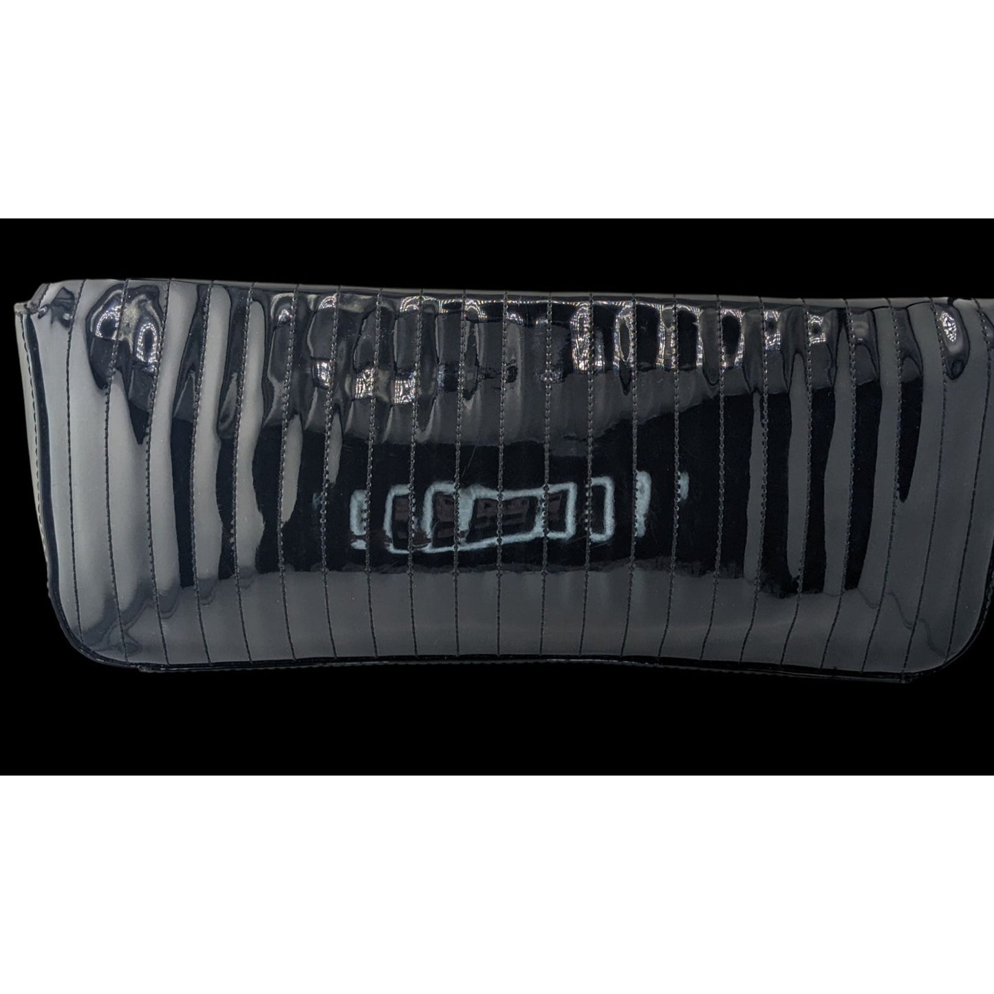 Ted Baker Black Patent Leather Quilted Clutch With Butterfly Lining 13.5"x5"x1"