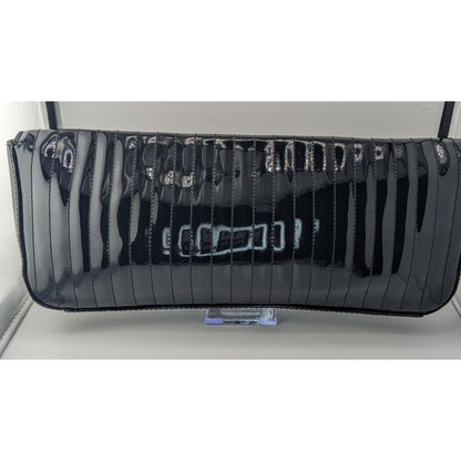Ted Baker Black Patent Leather Quilted Clutch With Butterfly Lining 13.5"x5"x1"